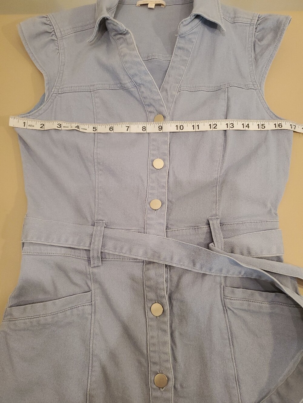 Skies Are Blue Women's Light Blue Denim Mini Dress  Removable Tie Belt Size XS - Picture 7 of 8